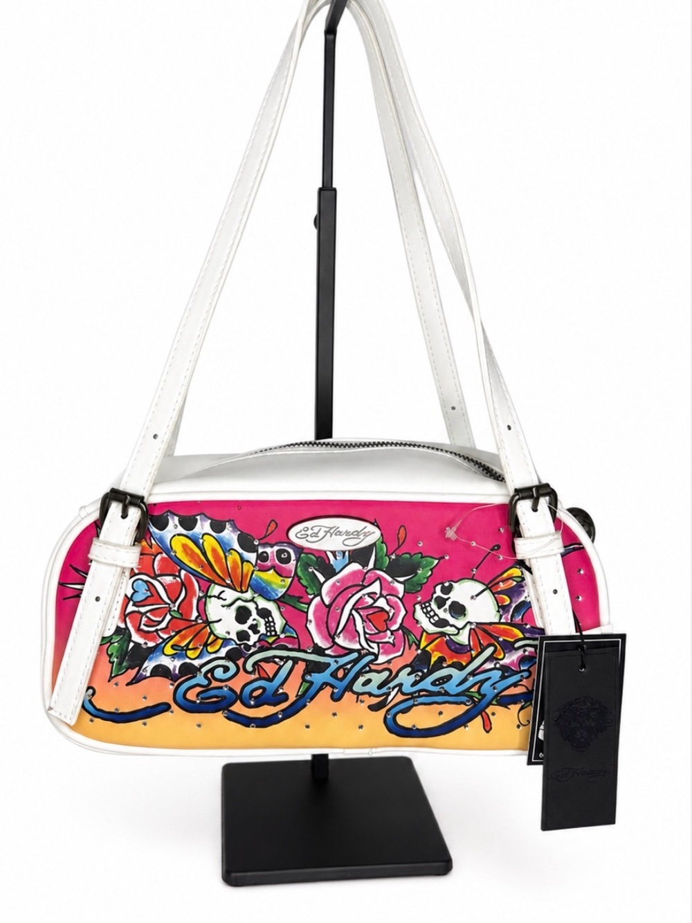 Ed Hardy Pink and White Skull Butterfly Satchel - NWT - Picture 4 of 6